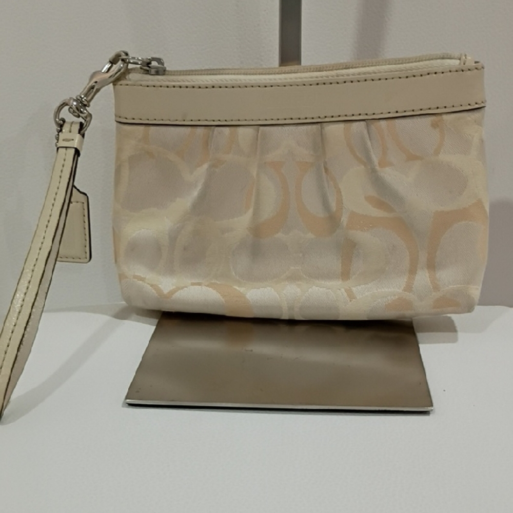 Coach Cream and Tan Wristlet